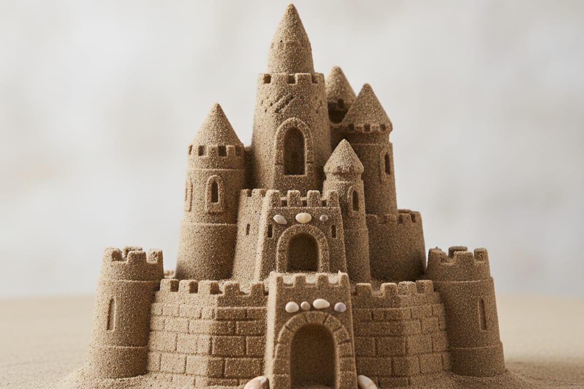 sandcastle — shown on a beach holiday