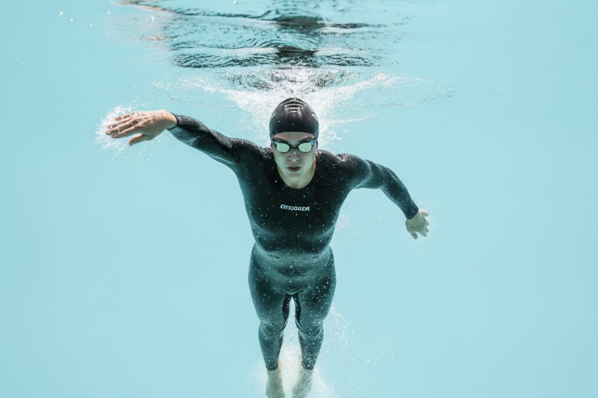 swimming — shown on a beach holiday